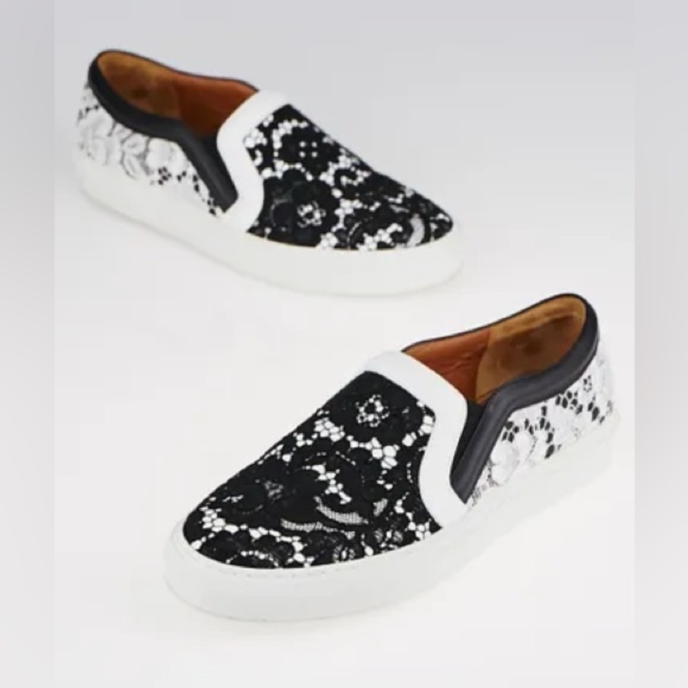Givenchy Leather with Lace Overlay Slip On Sneakers